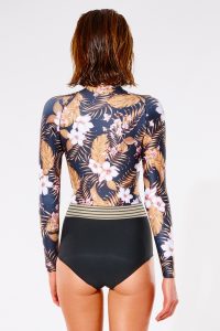 RIP CURL - G Bomb L/Sl Fz Spring Classic - Black/Gold Produktbild - The Searchers Long Sleeve Spring Suit is the ultimate womens spring suit. Designed with style and made for surfing using 100% 1mm E4 neoprene, the Searchers Long Sleeve Spring is detailed with E-stitch high stretch seams for total comfort and flexibility in the water. Raw edge leg openings feature surf grip keeping the bikini cut in place no matter what conditions you are surfing in.