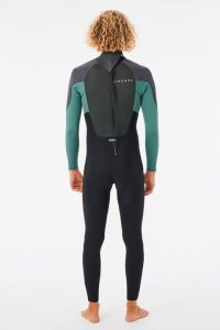 RIP CURL - Omega 4/3 Back Zip Wetsuit - Muted Green Produktbild - The Omega incorporates some high-end features including E5 Neoprene and E3 Neoprene at an economical price. E3 Neoprene is our standard high stretch, lightweight neoprene with high durability properties. The E5 stress point taping increases durability by safeguarding of critical neoprene panel junctions. This suit is built with 4mm of neoprene through the chest and legs, and 3mm through the arms, for the optimal flex to warmth ratio. Fitted with a back zip entry system that's easy to change in and out of with great stretch properties across the chest.
