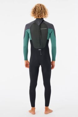 RIP CURL - Omega 4/3 Back Zip Wetsuit - Muted Green Produktbild - The Omega incorporates some high-end features including E5 Neoprene and E3 Neoprene at an economical price. E3 Neoprene is our standard high stretch, lightweight neoprene with high durability properties. The E5 stress point taping increases durability by safeguarding of critical neoprene panel junctions. This suit is built with 4mm of neoprene through the chest and legs, and 3mm through the arms, for the optimal flex to warmth ratio. Fitted with a back zip entry system that's easy to change in and out of with great stretch properties across the chest.