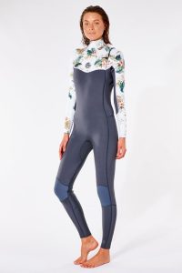 RIP CURL - Women Dawn Patrol 4/3 Chest Zip Wetsuit Produktbild - The Women's Dawn patrol offers performance and warmth feature along with durability and great value. This wetsuit has many of the high ends features you will find in our ultimate suits. We use E5 neoprene, and E5 Flash lining and the entire suit is glued and blindstitched with 3/4 taping.