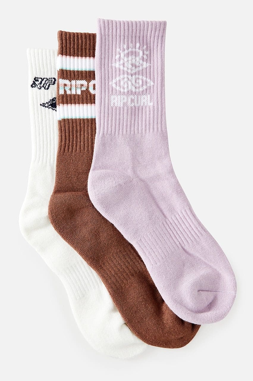 RIP CURL - Icons Of Surf 3 Pack Socks - Urban Chic, A trio of fun socks, the Icons of Surf Sock 3 Pack includes a pink, blue and black style with assorted Rip Curl jacquard logos. Made in a crew fit above the ankle perfect for everyday wear and tear., Fashion, Fashion > Socks, Women, Rip Curl, Wassersport, Lifestyle RIP CURL - Icons Of Surf 3 Pack Socks - Urban Chic Produktbild - A trio of fun socks, the Icons of Surf Sock 3 Pack includes a pink, blue and black style with assorted Rip Curl jacquard logos. Made in a crew fit above the ankle perfect for everyday wear and tear.